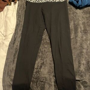 PINK Victoria's Secret Black Leggings with Leopard Print Waistband